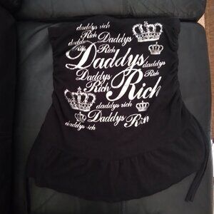 Vintage Y2K Spunky Graphic Black Tube Top with Side Ruching Size Large